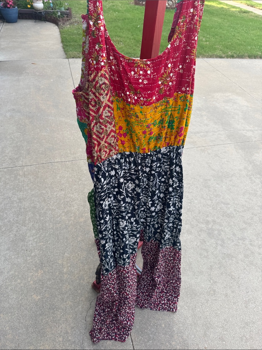 Kantha Patchwork Boho Jumpsuit with Button Front - Picture 9 of 12